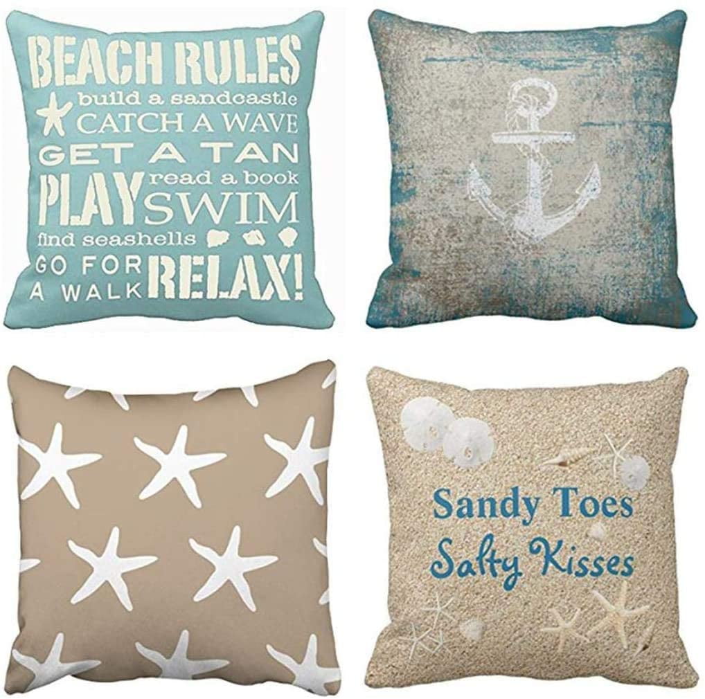 Set of 4 Throw Pillow Covers Beach Starfish Words Rules Holiday Decorative Home Summer Nautical Anchor Distressed Taupe Decor Square 20x20 Inches Pillowcases Set of 4 Throw Pillow Covers Beach Starfish Words Rules Holiday Decorative Home Summer Nautical Anchor Distressed Taupe Decor Square 20x20 Inches Pillowcases