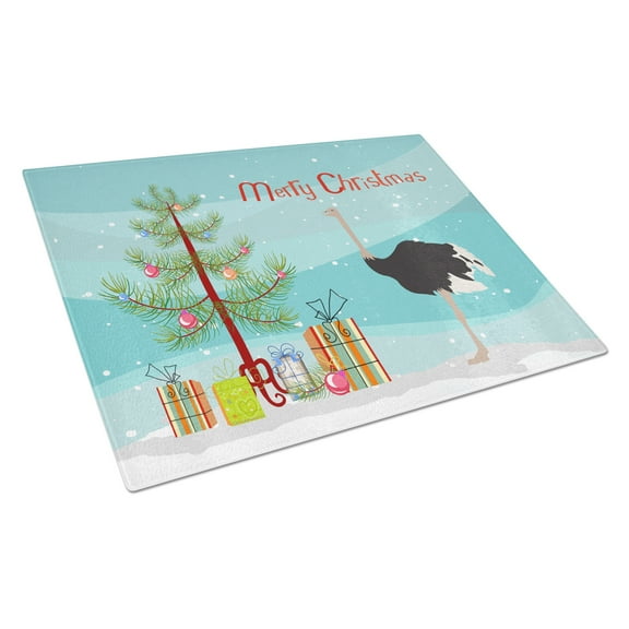 Carolines Treasures Common Ostrich Christmas Glass Cutting Board Large Teal 12H x 16W multicolor