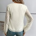 thumbnail image 4 of Women's V Neck Sweater Lace Long Sleeve Knitted Top Fashion Casual Loose Solid Color Cable Knit Pullover Shirt (Beige L), 4 of 6