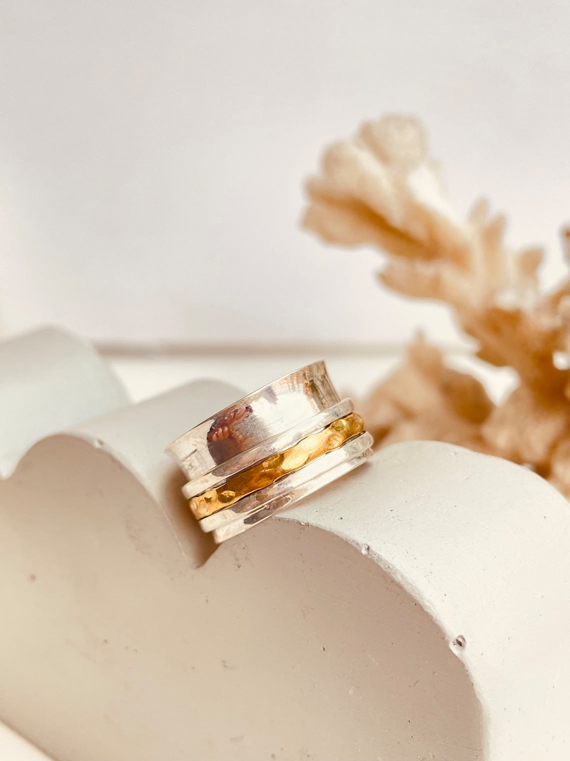SS DESIGNS- Handmade two-tone spinner ring for women gold fidget spinner ring on sale perfect gift for her meditation ring Minimalist Jewelry