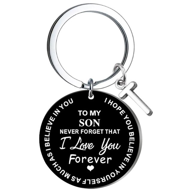 Llaveros para mujer, llavero de billetera, llavero de auto, llavero DIY para mi hijo, llavero de acero inoxidable negro con apellido de 26 letras, 2,5 cm, decoraciones de moda