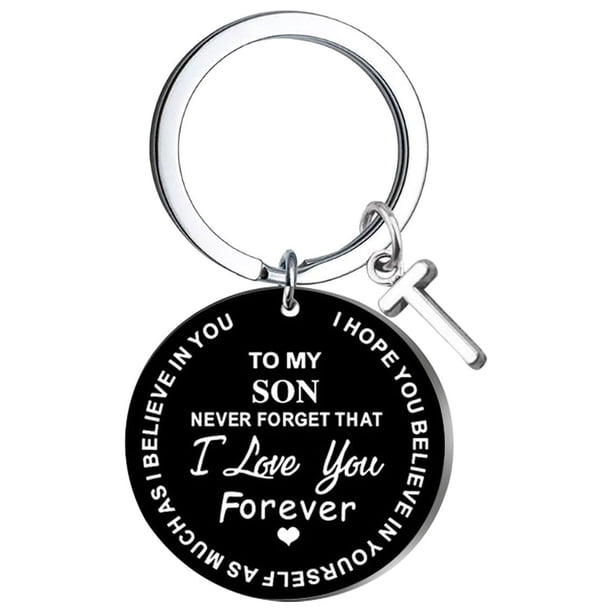 Llaveros para mujer, llavero de billetera, llavero de auto, llavero DIY para mi hijo, llavero de acero inoxidable negro con apellido de 26 letras, 2,5 cm, decoraciones de moda