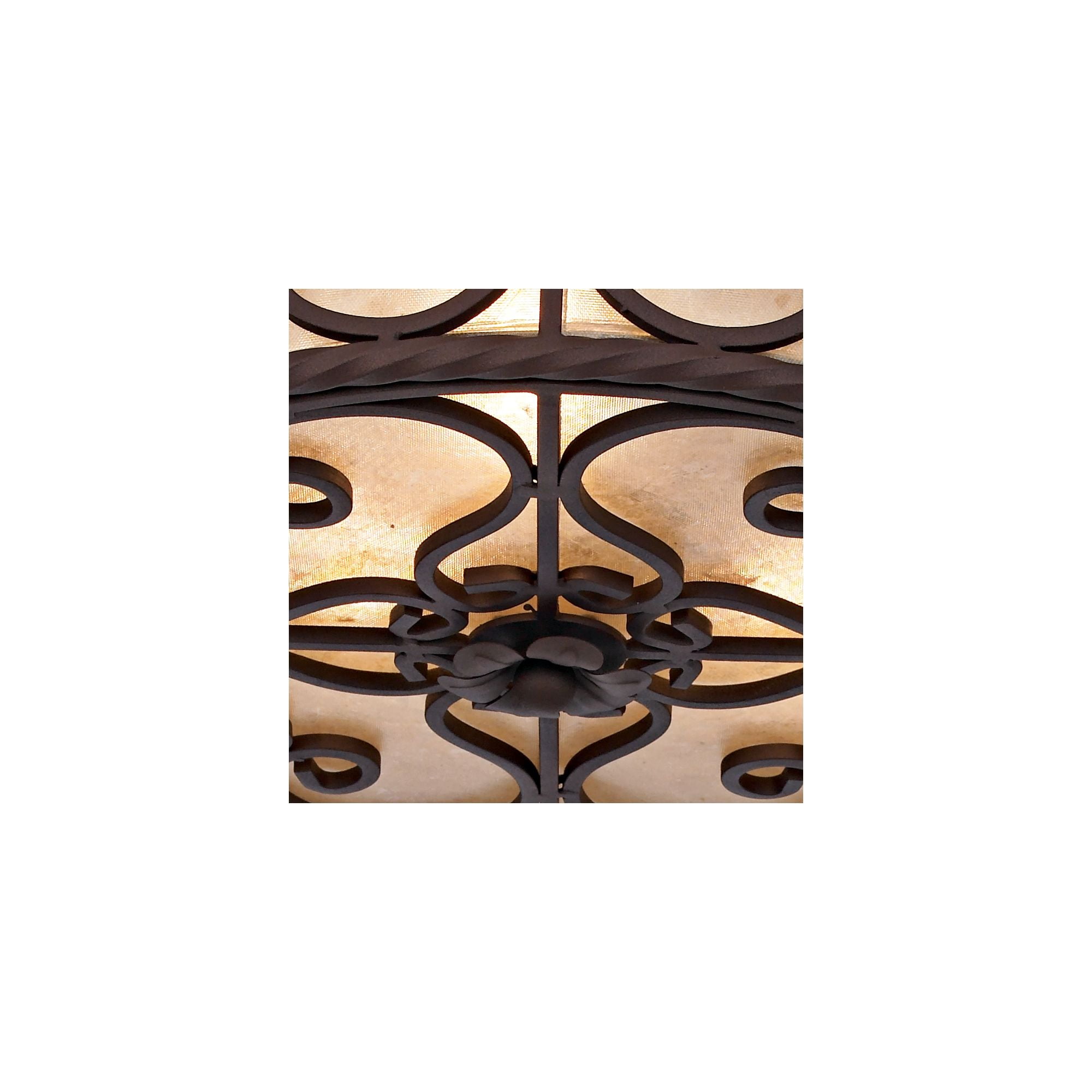 John Timberland Natural Mica Rustic Ceiling Light Semi Flush Mount Fixture 15" Wide Deep Walnut Scroll 3-Light Drum Shade for Bedroom Living Room Home