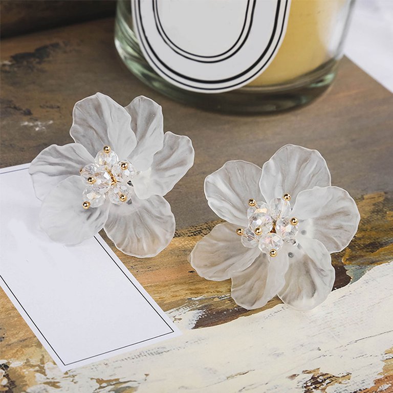 Grandest Birch Girls Women Korean Style Transparent Flower Earrings Party  Shopping Ear Studs Alloy, Acrylic Clear