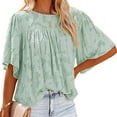 thumbnail image 4 of USSUMA Summer Tops for Women Trendy Flowy Loose Comfy Flare 3/4 Sleeve Dressy Shirts Blouses Crewneck Women's Tops Summer 2022 Floral Lace Casual Tshirts Tunic Plus, 4 of 6
