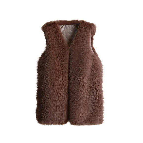 Long Faux Fur Coats for Women Womens Fashion Medium Length Faux Fur Vest Warm Womens Vest Coat Faux Fur Tops Long Fur Coats for Women Fur Coats for Women Faux Long Coats for Women Fashion