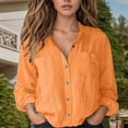 thumbnail image 2 of MIXUE Women Blouses Autumn Winter Solid Color Lapel Button Down Long Sleeve Pocket Casual Stylish Cardigan Womens Tops Sportswear,Orange,M, 2 of 8