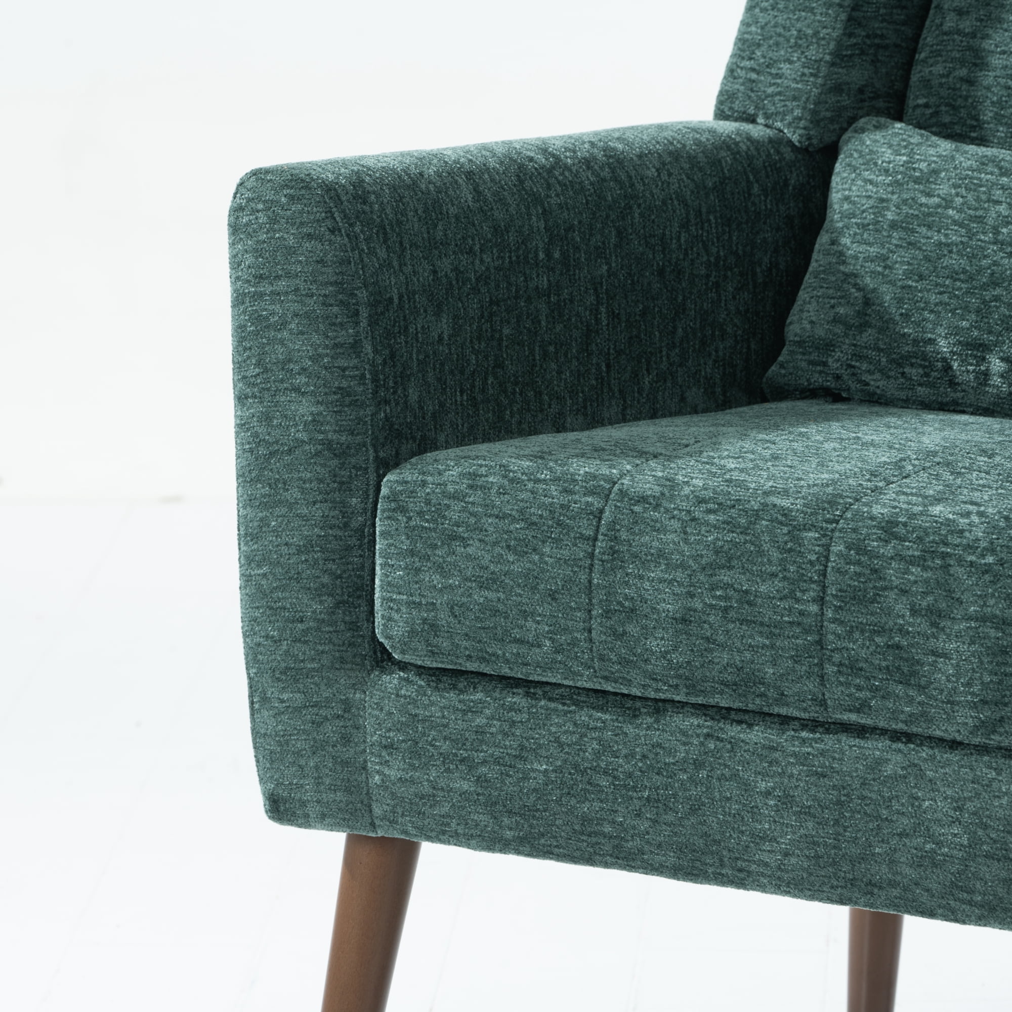 Leumius Modern Accent Chair with Solid Wood Leg, Chenille Armchair with Pillow, Comfy Soft Padded Lounge Chair for Small Space, Bedroom, Living Room Green