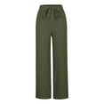 thumbnail image 3 of Patlollav Trousers Long Pants for Women Summer Drawstring Waist Wide Leg Loose Cotton Linen Palazzo Pants, 3 of 6