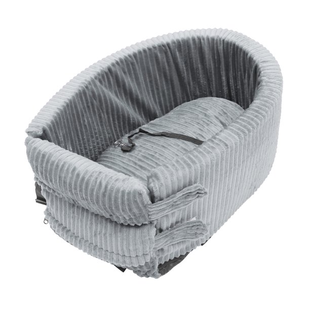 Asiento de coche para perros, correas ajustables para cachorros de tamaño mediano y pequeño, asiento para gatos, mascotas, cama de viaje con parte inferior suave y antideslizante, pana gris