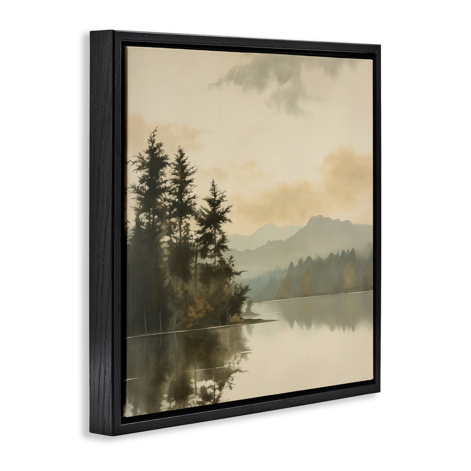 Stupell Industries Beige Mountain Landscape Landscape Painting Black Floater Framed Canvas Art Print Wall Art, 18 x 18