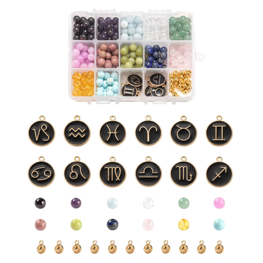 1box Birthstone Bracelets Jewelry Making Kits Including 304 Stainless Steel Tube Bails and Constellation Alloy Enamel Pendants Mixed color 348pcs/box