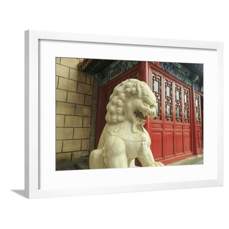 Chinese Lion Statue For Sale Lion Statue, Tea Shop Near Shopping Area, Southern Central Area of Beijing, China Framed Print Wall Art By Stuart Westmorland ()