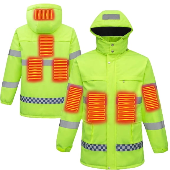 Mens Safety Heated Jacket Waterproof Reflective High Visibility Work Coat with Pockets Winter Warm Electric Heater