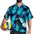 thumbnail image 4 of Flower Butterfly Men's Short Sleeve Hawaiian Shirt, Casual Printed Button Down Beach Tops, Summer Poplin Spread Collar Unisex Button Down Shirts, 4 of 6