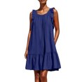 thumbnail image 2 of ClodeEU Women's Round Neck Ruffle Sleeveless Tiered Mini Dress with Pockets,Casual Summer Loose Dress Blue,Women's Plus M, 2 of 6