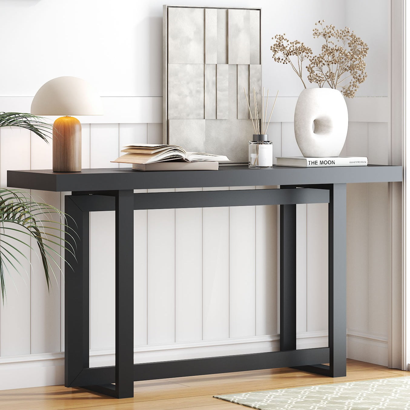 Ktaxon 59” Modern Console Table, Sleek Black Entryway Table Storage Cabinet, Heavy-Duty Hall Table for Foyer & Living Room