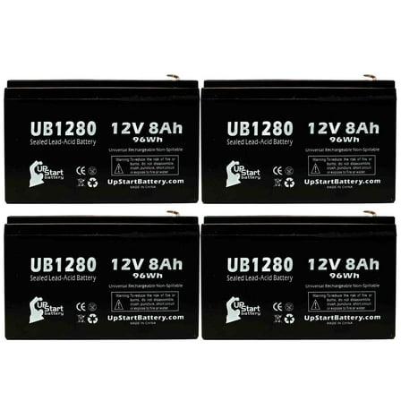 4x Pack - Compatible Altronix SMP7PMCTXPD16 Battery - Replacement UB1280 Universal Sealed Lead Acid Battery (12V 8Ah, 8000mAh, F1 Terminal, AGM, SLA) - Includes 8 F1 to F2 Terminal Adapters