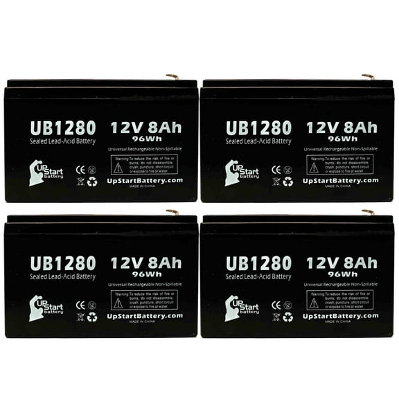 4x Pack - Compatible Deltec PRA600 Battery - Replacement UB1280 Universal Sealed Lead Acid Battery (12V, 8Ah, 8000mAh, F1 Terminal, AGM, SLA) - Includes 8 F1 to F2 Terminal Adapters
