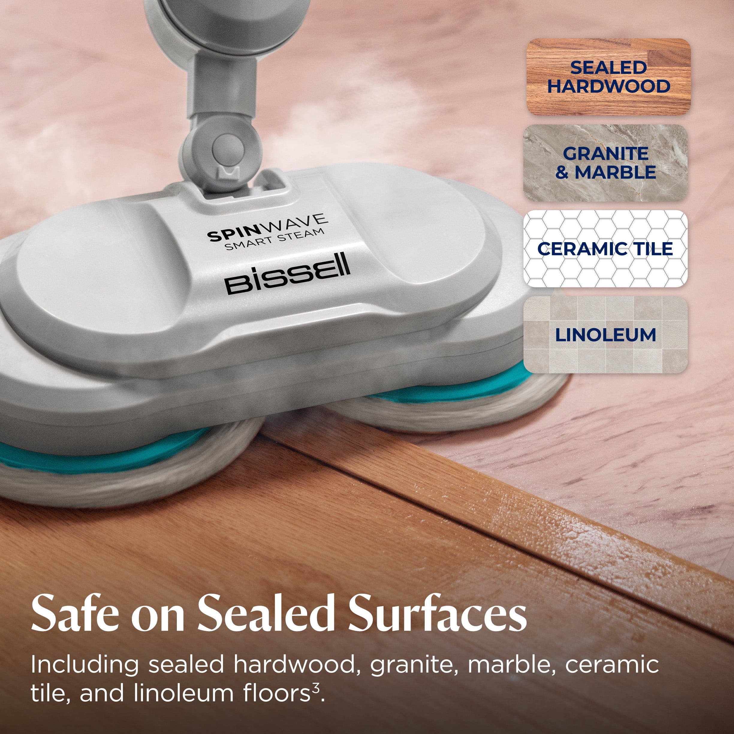 BISSELL SpinWave SmartSteam, Corded, Scrubbing and Sanitizing Mop for Hard Floors with Rotating Mop Pads and LED Display, 3712W