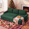 thumbnail image 3 of 80" L Shaped Couch, Lofka Sectional Sleeper Sofa with Pull Out Bed, Convertible Sofa Bed with Reversible Storage Chaise for Living Room, Green, 3 of 9