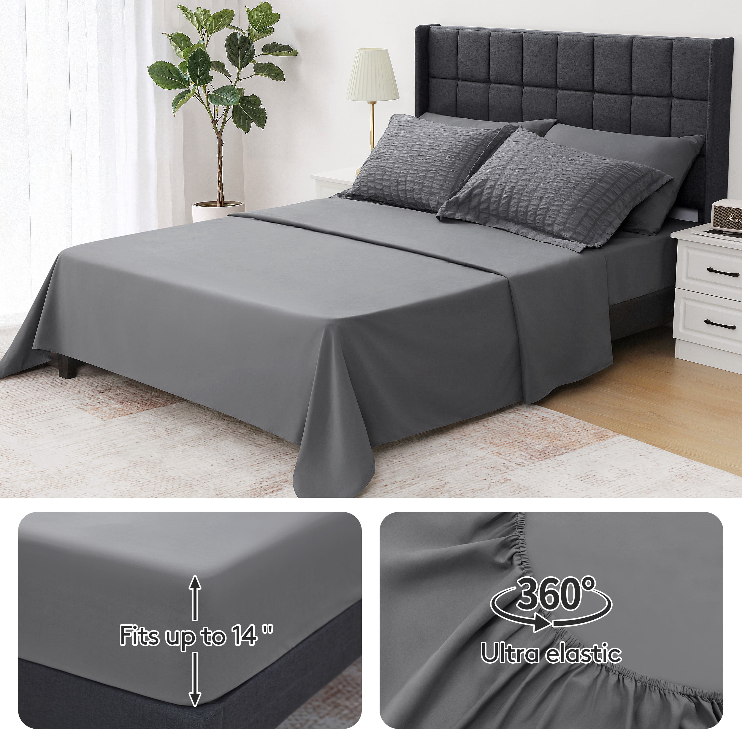 Vccoem 7 Piece Queen Comforter Set, Bed in a Bag with Sheets, Pillowcases & Shams, All Season Soft Bedding, Cozy and Lightweight, Machine Washable, Gray