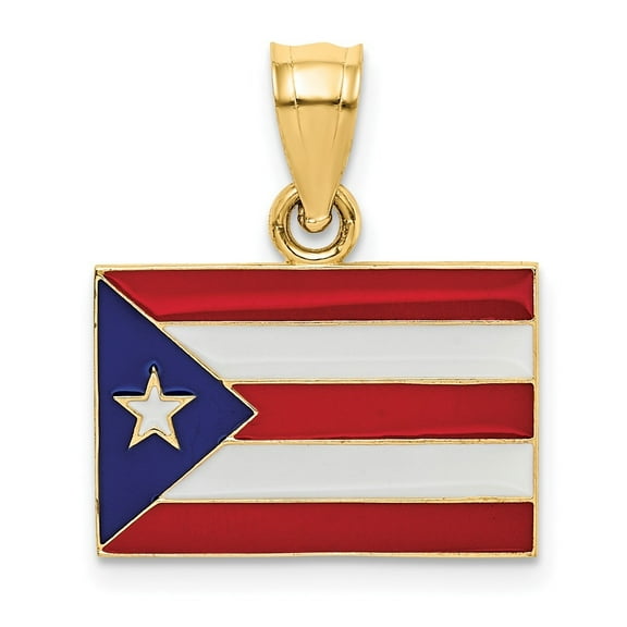 Auriga 14k Yellow Gold Solid Enameled Puerto Rico Flag Pendant for Women (L - 21 mm, W - 18 mm)