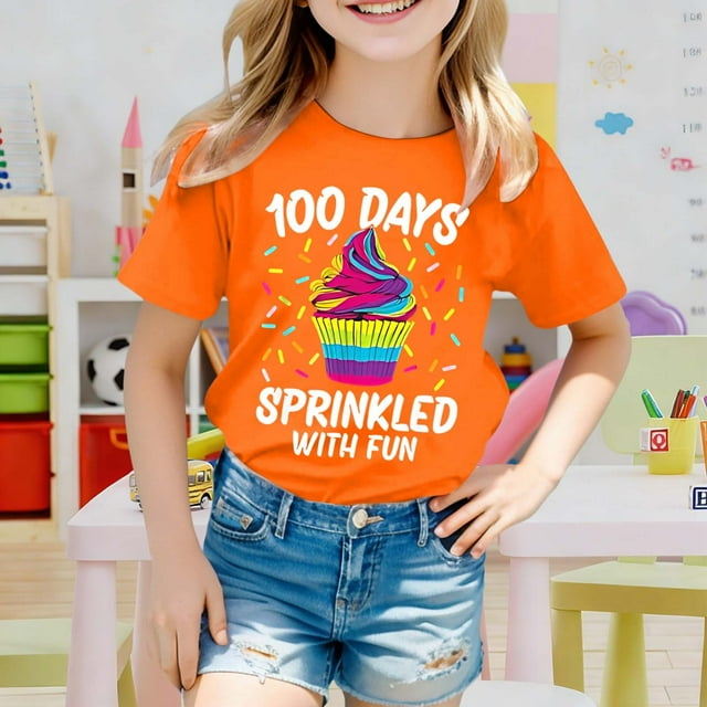 T-shirt Décontracté à Manches Courtes pour Filles, pour Enfants, avec Mignon Imprimé de Dessin Animé, Col Rond, Haut d'Été pour le Quotidien