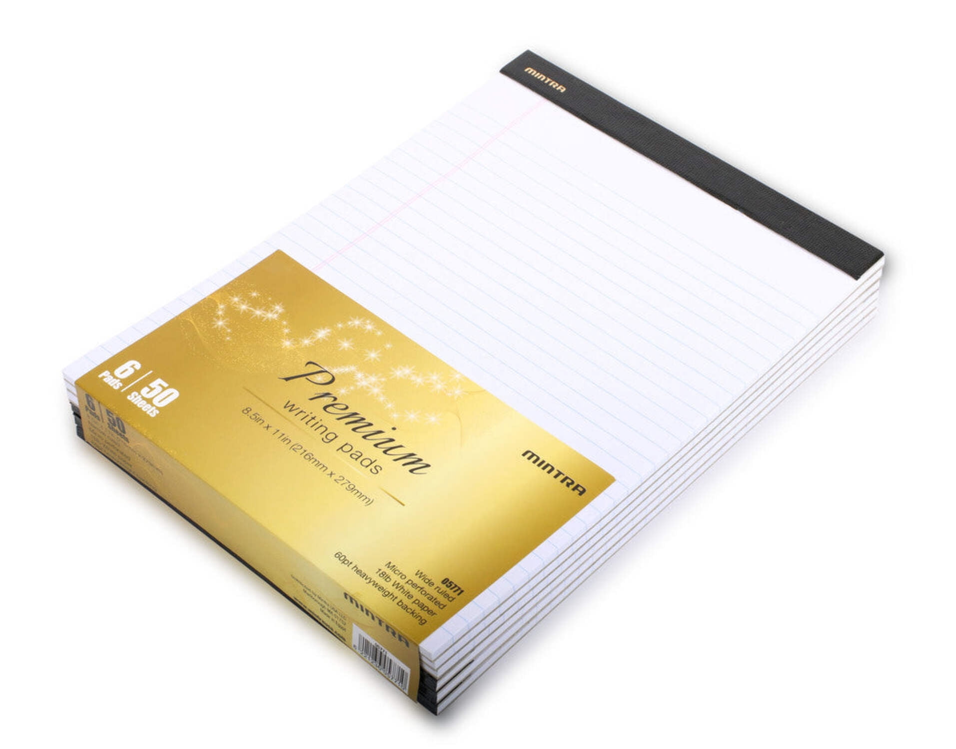Mintra White Premium Legal Pads, Writing Pads -  6 Pack (05772) - 8.5in x 11in, 50 Sheets, Heavyweight Paper