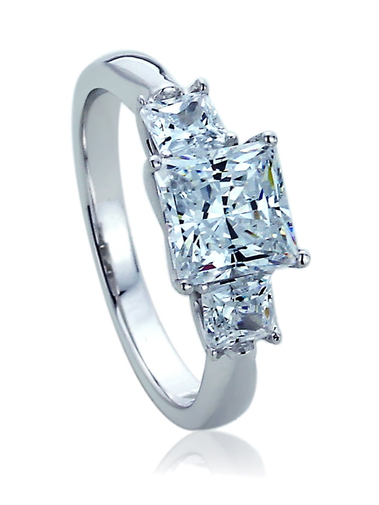 AFFY 4 Ct Cushion Cut Simulated Emerald & CZ Three Stone Ring In 925 Sterling Silver - Women's Fashion Jewelry