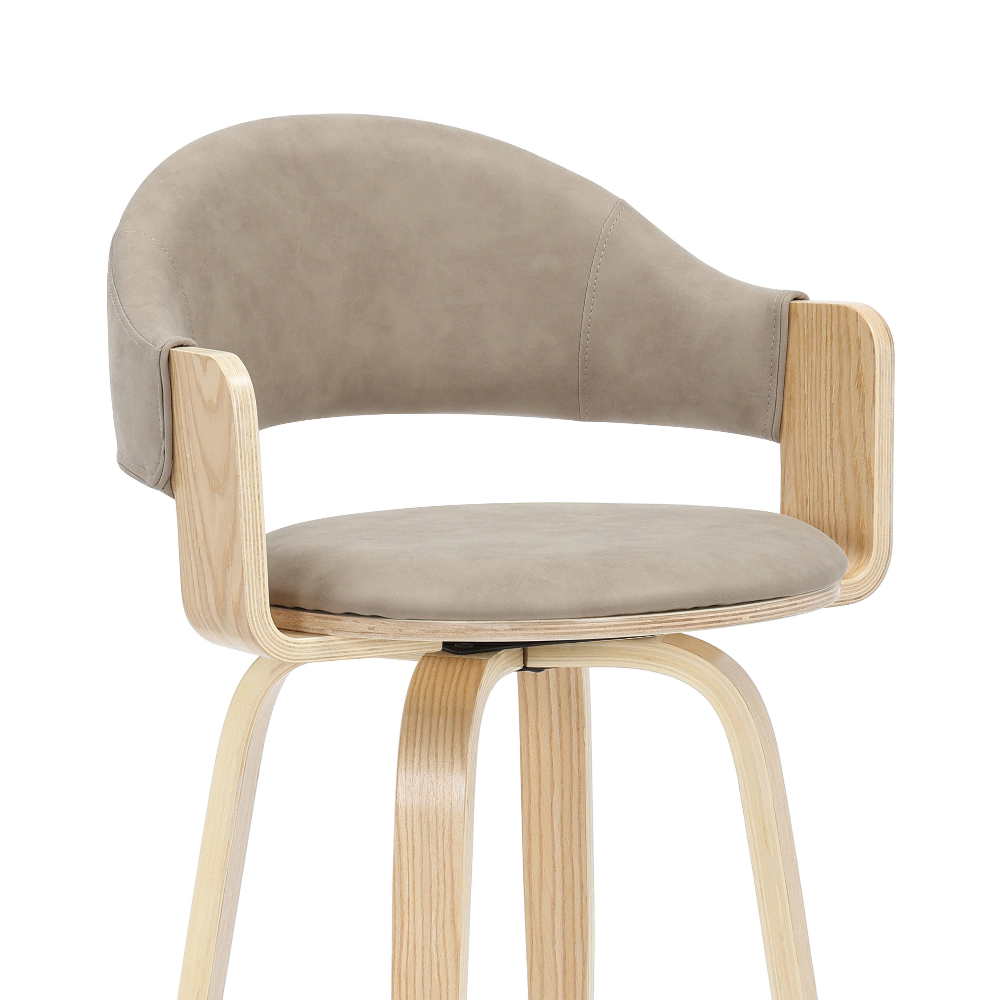 Daxton 36 in. H Swivel Counter Height Vintage Taupe Round Back Wood Bar Stool with Faux Leather Seat