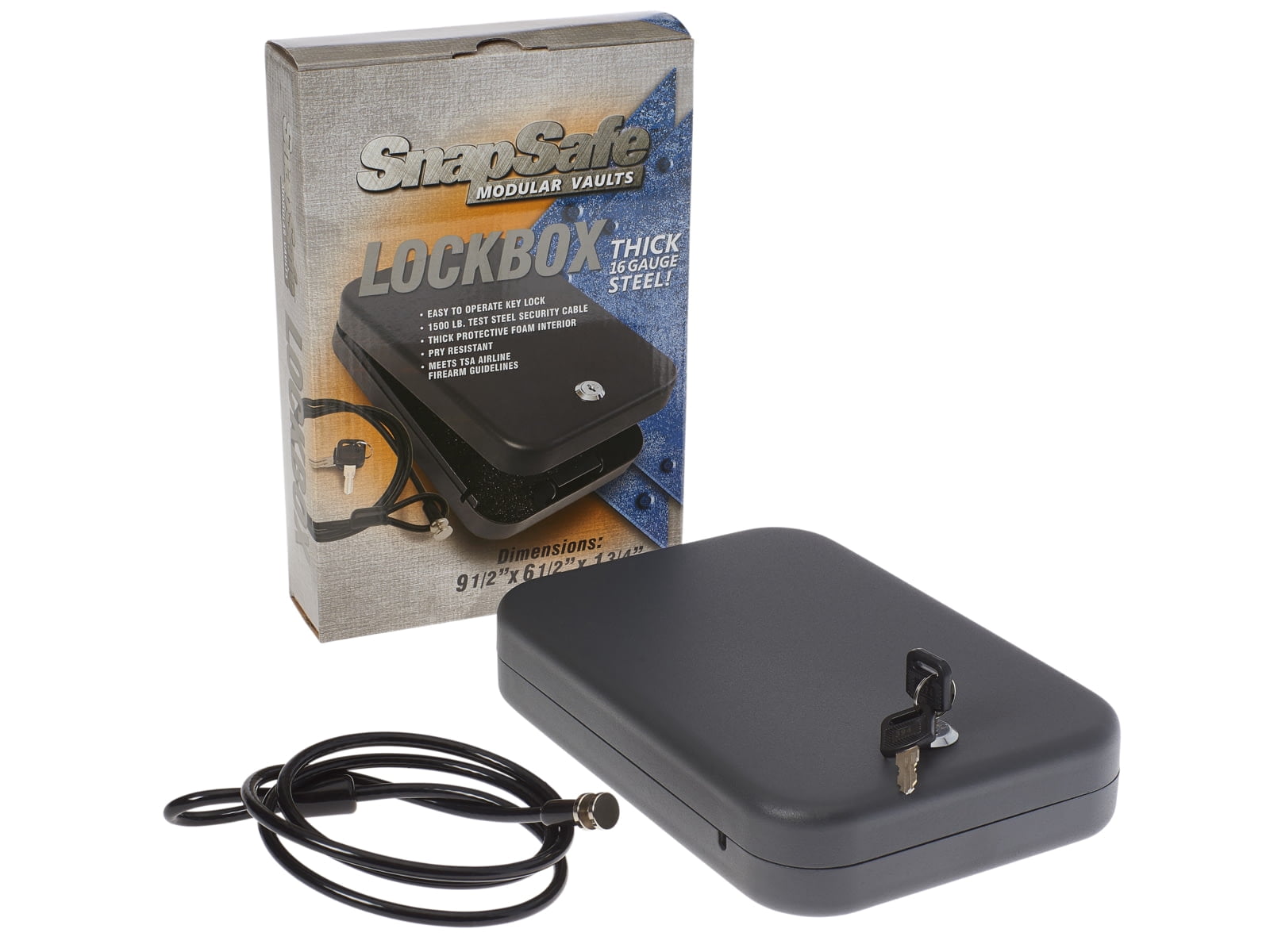 SnapSafe 75200 Lock Box Keylock Pistol Safe Key 9.5" x 6.5" x 1.75" 18 Gauge Steel Black