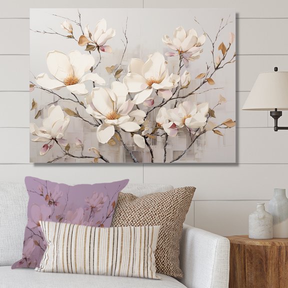 Designart "Elegant White Magnolia Serenity" Magnolias Wall Decor