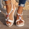 thumbnail image 2 of Rokment Womens Beach Platform Wedges Dress Sandals Bohemian Beads Braided Elastic Ankle Strap Espadrilles Slingback High Heels Bridal Summer Shoes D Size 6, 2 of 7