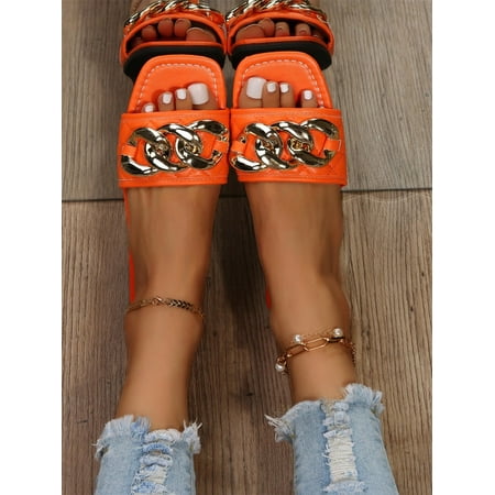 

Women s Single Band Open Toe Flat Slide Sandals Casual Summer Fashion Walking Slippers Shoes Orange CN42(9.5)
