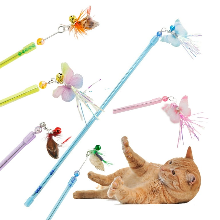 Telescopic Wire Cat Toy - Long Pole - Beautiful Color - Comfortable Grip -  Multipurpose Interactive Play - Relief Pressure - Kitten Teaser with Bell