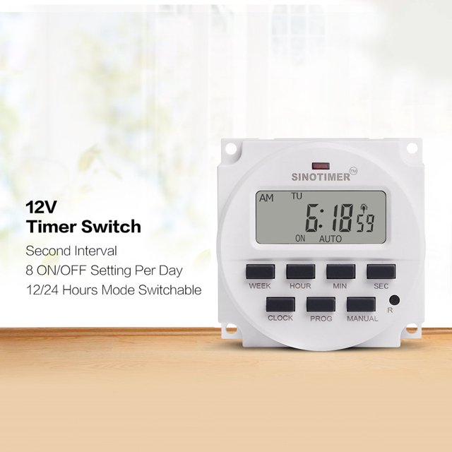 SINOTIMER 12V Weekly 7 Days Digital Programmable Time Switch Relay Timer Control for Electric Appliance 8 ON/OFF Setting