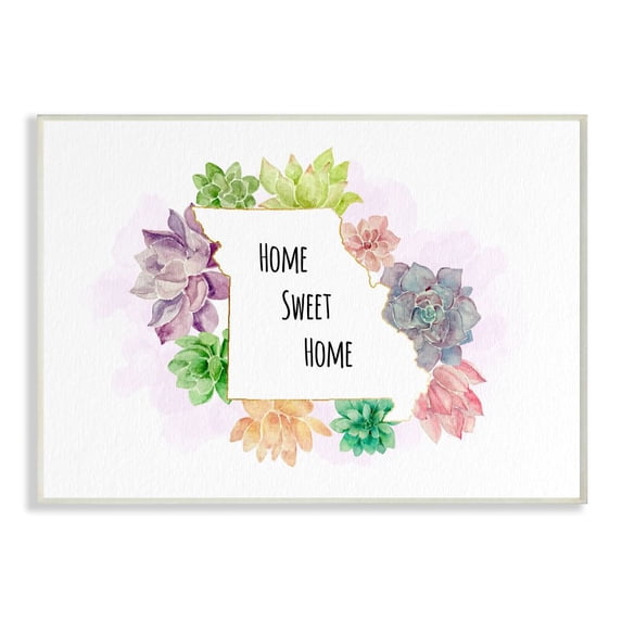 The Stupell Home Decor Collection Missouri State Home Sweet Home Succulent Watercolor Vignette Wood Wall Art