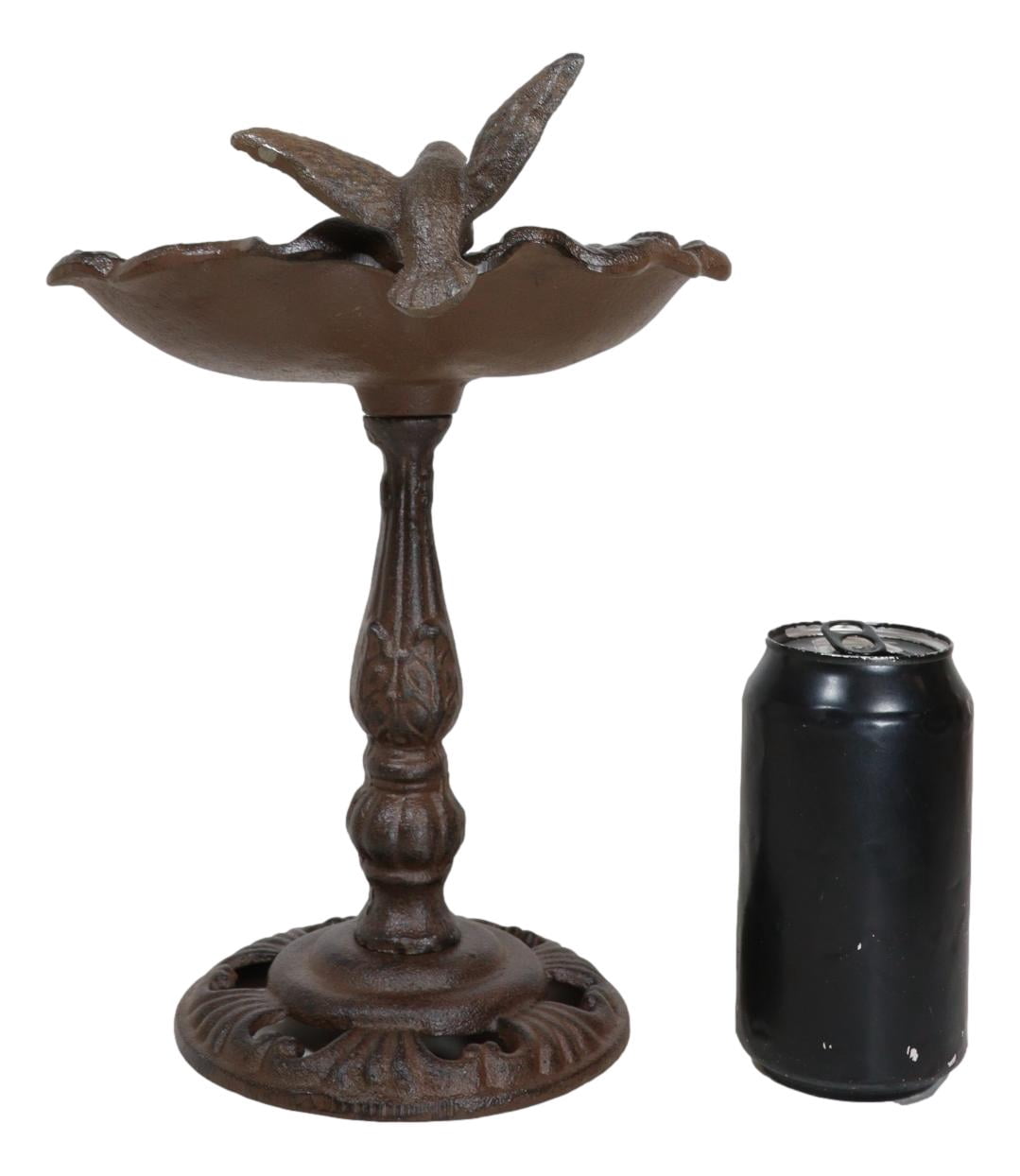 Rustic Cast Iron Hummingbird Perching On Flower Garden Bird Feeder Bath 10.5"H