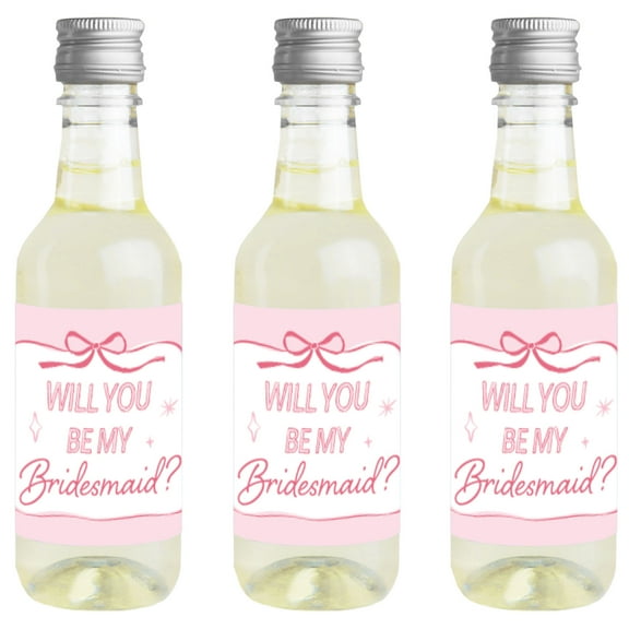 Big Dot of Happiness Mini Will You Be My Bridesmaid Bottle Stickers, Tying The Knot Bachelorette, Mini Wine and Champagne Bottle Labels - Set of 16