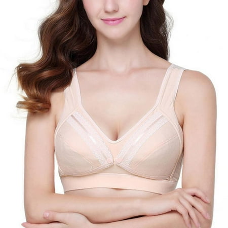 

Women Wire Free Front Button Open Nursing Bra Hook & eye Back Closure Breastfeeding Bra