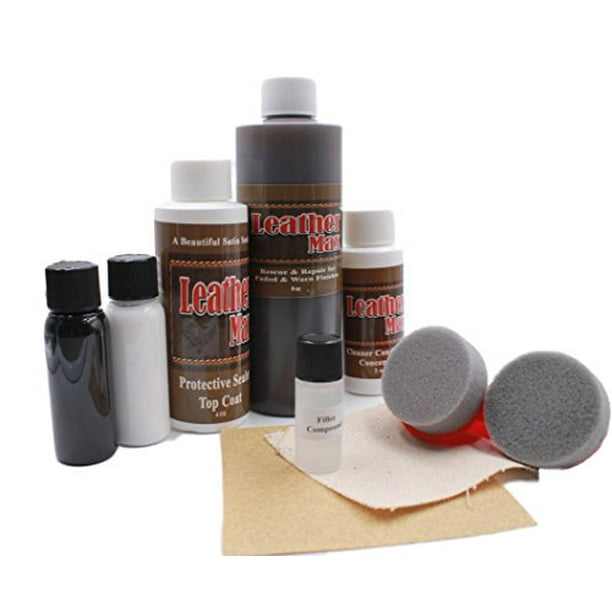 Furniture Leather Max Mega Kit Rer 8 Oz Refinish 2 Conditioner 4 Top Coat Black And White 1 Color Changer Sponge Repair Medium Brown Com Furniture Leather Max Mega Kit, Leather Sofa Color Repair Kit