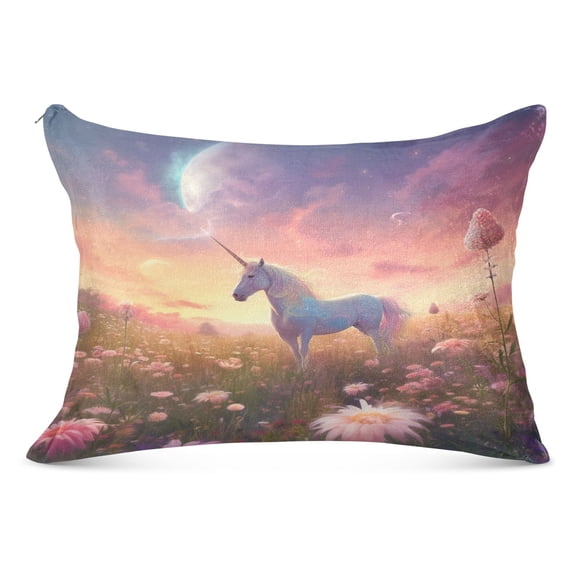 Unicorn in Flower Sea Plush Pillow Cases Standard Size Ultra Soft Warm Pillowcases with Zipper 20"x26"