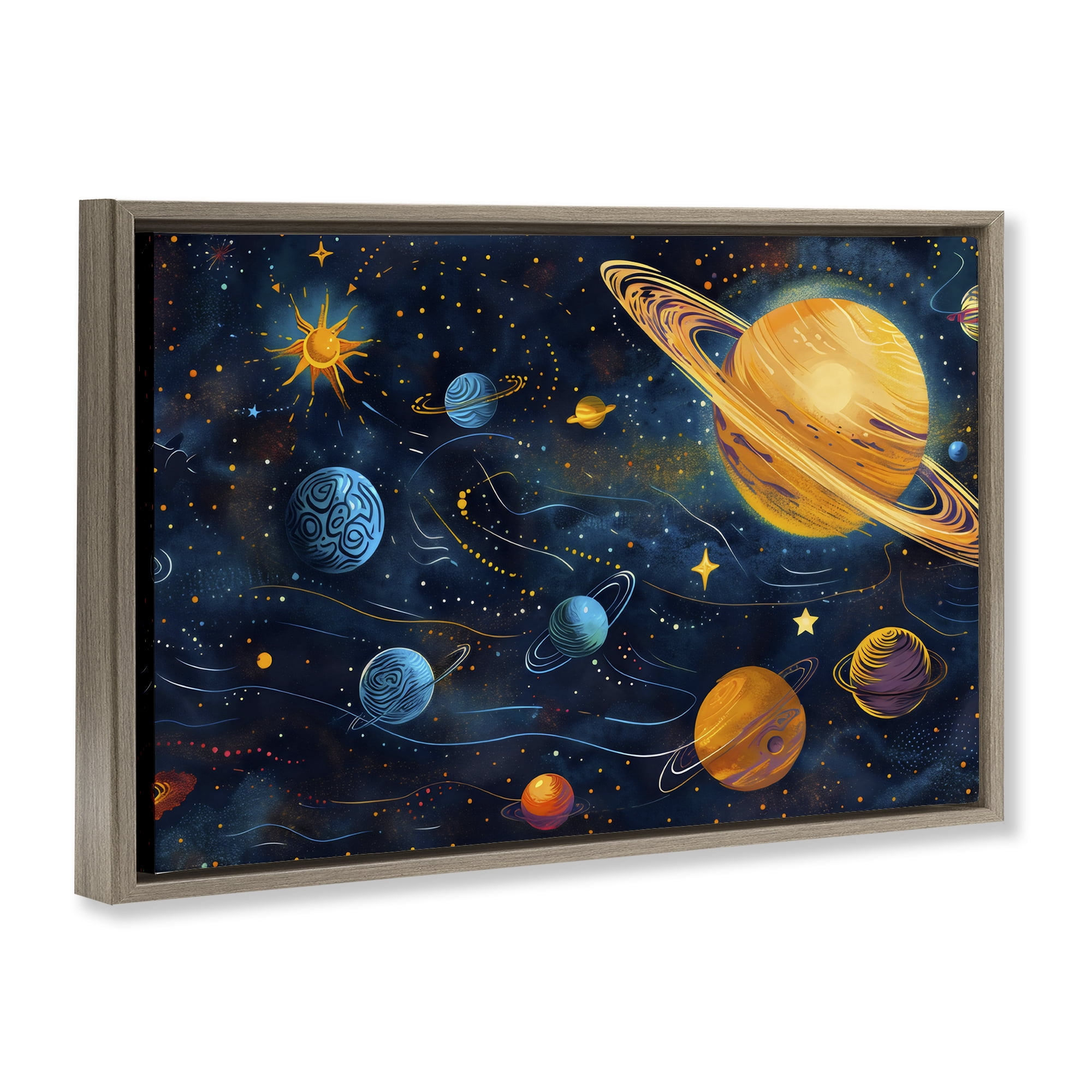 Stupell Industries Two Suns Galaxy Scene Brown Framed Floater Canvas Wall Art, design by Creative Studio