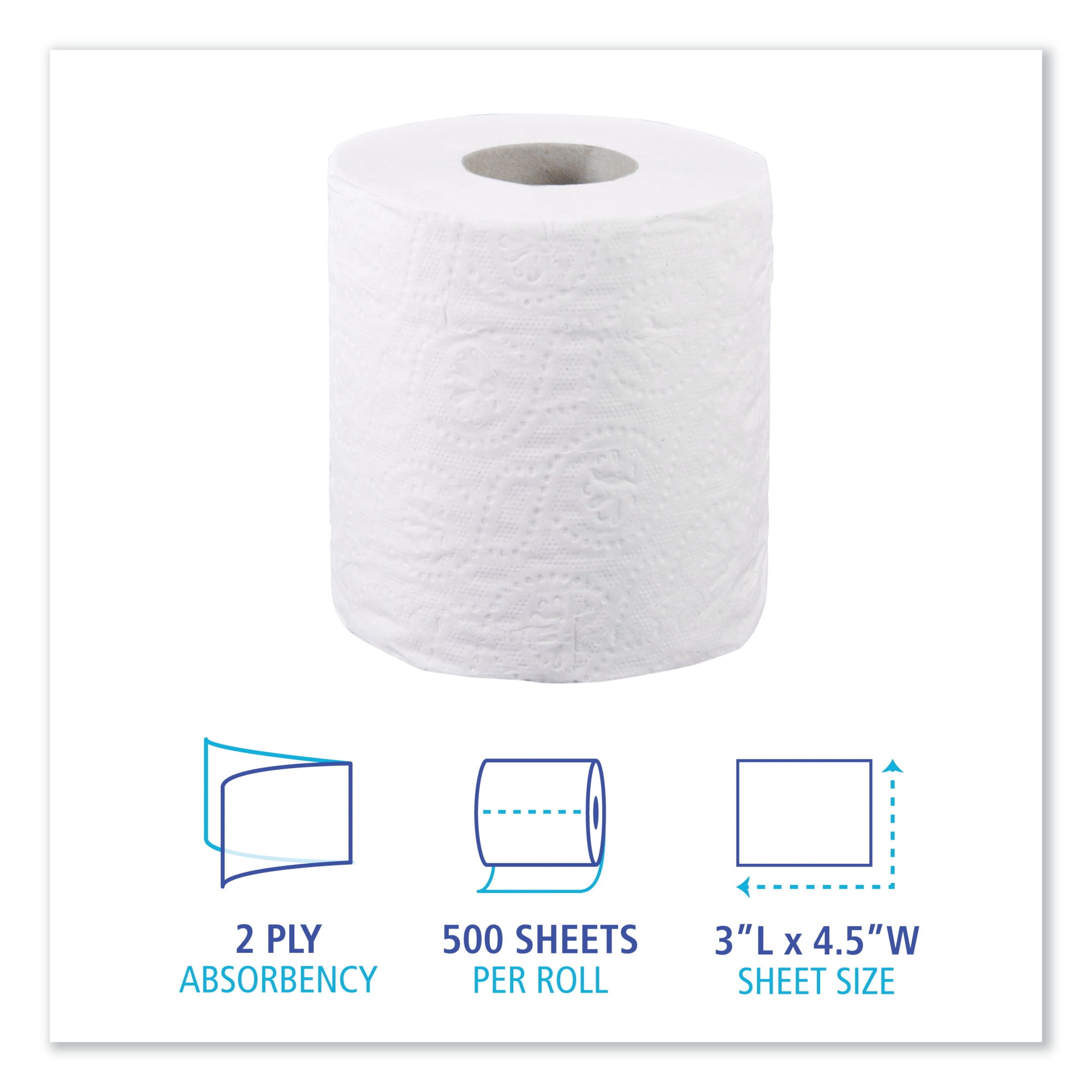 Boardwalk Bathroom Tissue Standard 2-Ply White 4 x 3 Sheet 500 Sheets/Roll 96 