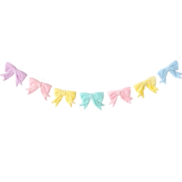 Diconna Easter Velvet Bow Banner Garland Creative Colorful Spring Hanging Sign for Mantle Fireplace Party Decor