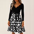 thumbnail image 2 of Women's Casual Fashion Long Sleeve Christmas Graphic Printed Vintage V-Neck Retro Print Long Dress for Holiday Casual Occasions and Everyday Wear,Black,5XL, 2 of 6