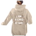 thumbnail image 2 of Womens Long Hoodies, Fashion & Cute Sweatshirts with Pocket, Print "I Am A Child Of God", Polyester Material, for Daily Outings, Work, Sports, Lounging, Khaki, S, 1PC, 2 of 4