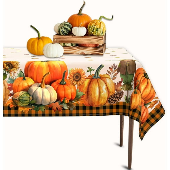Fall Pumpkin Scarecrow Polyester Rectangular Tablecloth 60x84 Inch, Thanksgiving Autumn Harvest Washable Table Cloth Picnic Party Table Cover for Kitchen Dinning Room Decor