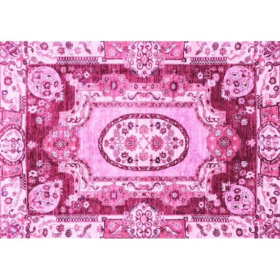 Ahgly Company Indoor Rectangle Abstract Pink Modern Area Rugs, 5' x 7'